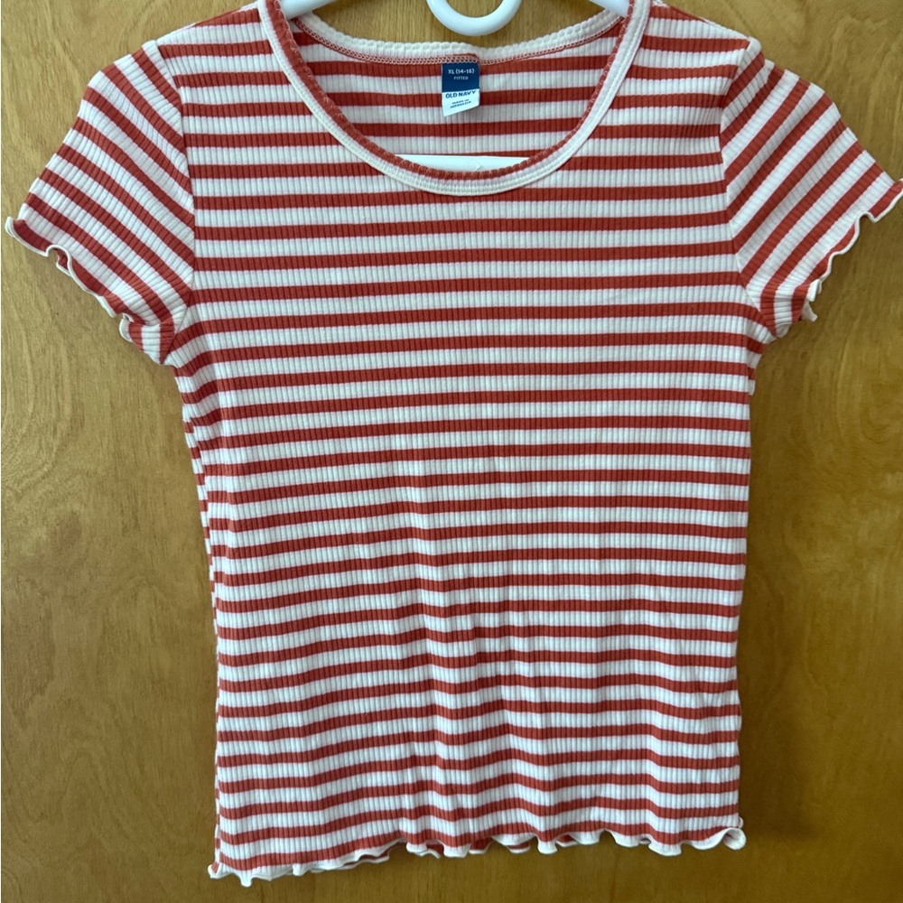 Old Navy Red and White Striped Short Sleeve Tee